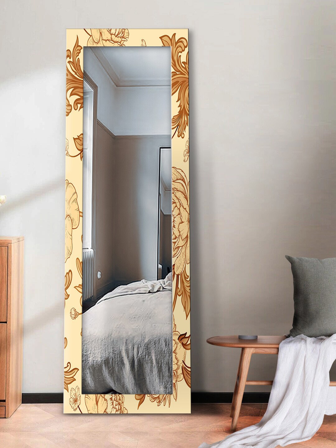 

999Store Mustard-Yellow Printed Wall Mirror
