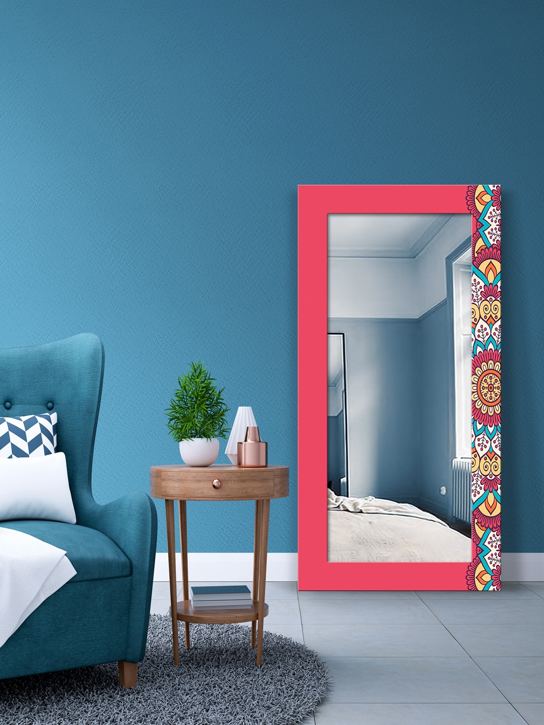 

999Store Red Printed Rectangle Wall Mirror