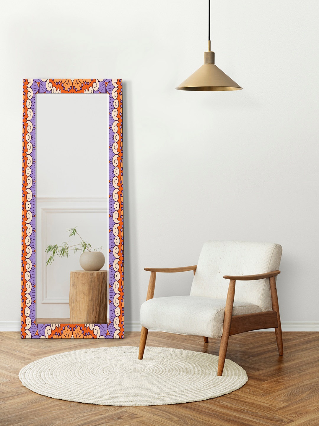 

999Store Pink & Purple Beautiful Mandela Rangoli Geometric Printed Wall Mirror
