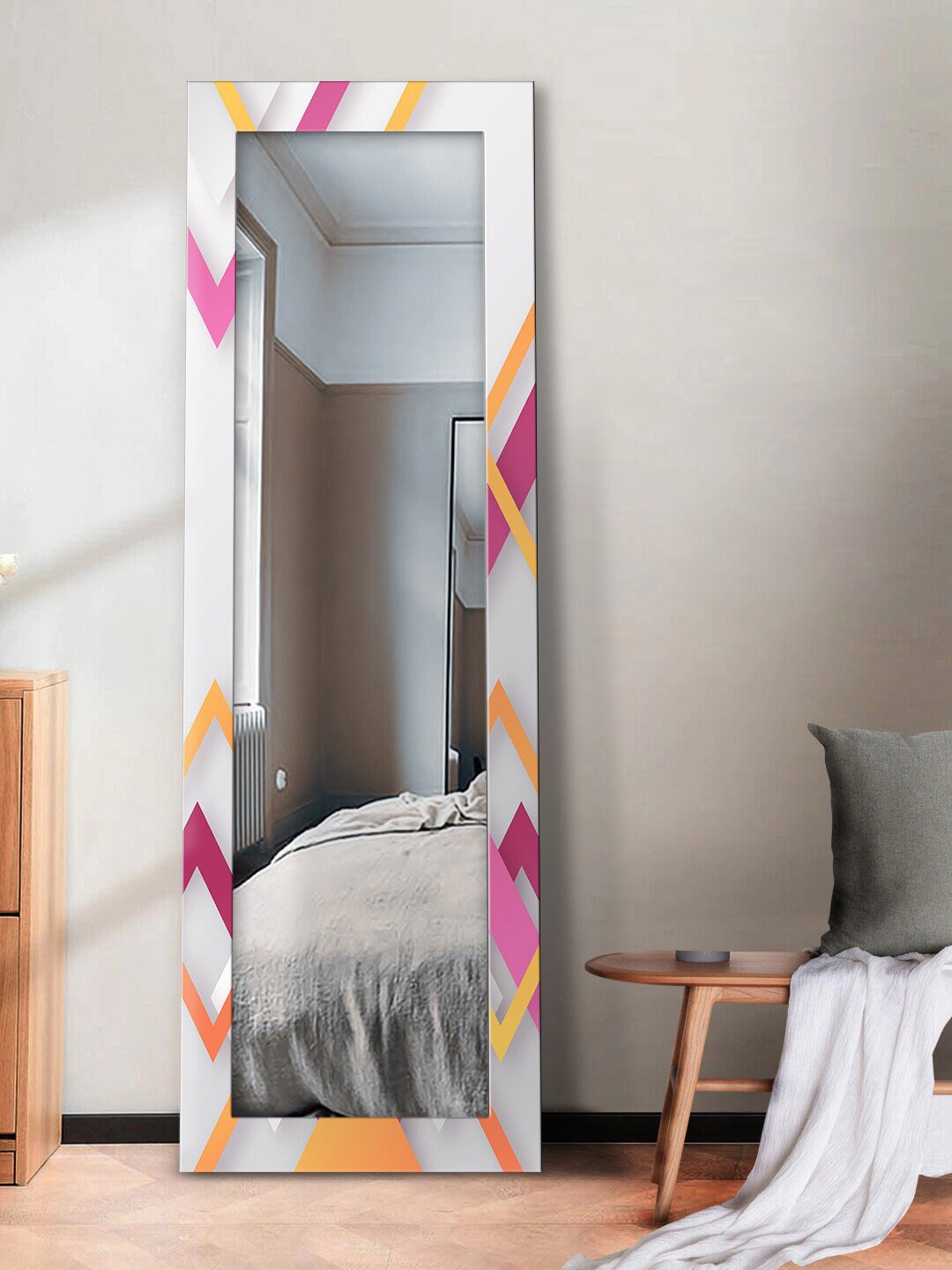 

999Store Grey & Pink Geometric Printed Wall Mirrors