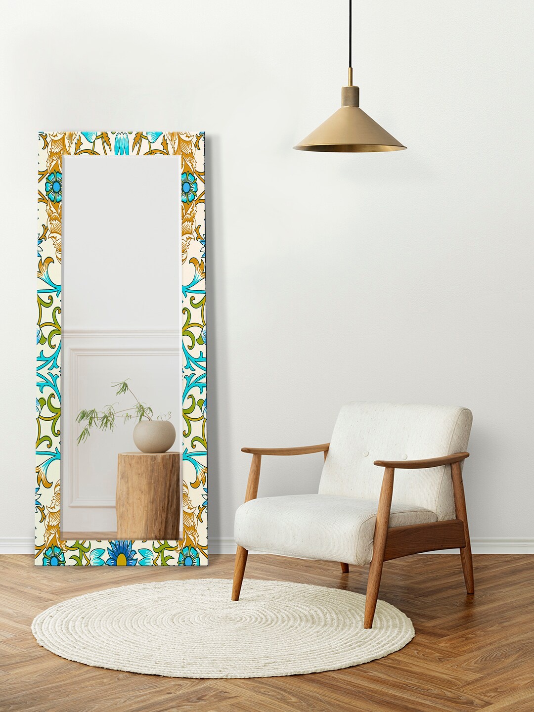 

999Store Blue & Green Bohemian Flower Pattern Botanical Printed Wall Mirror