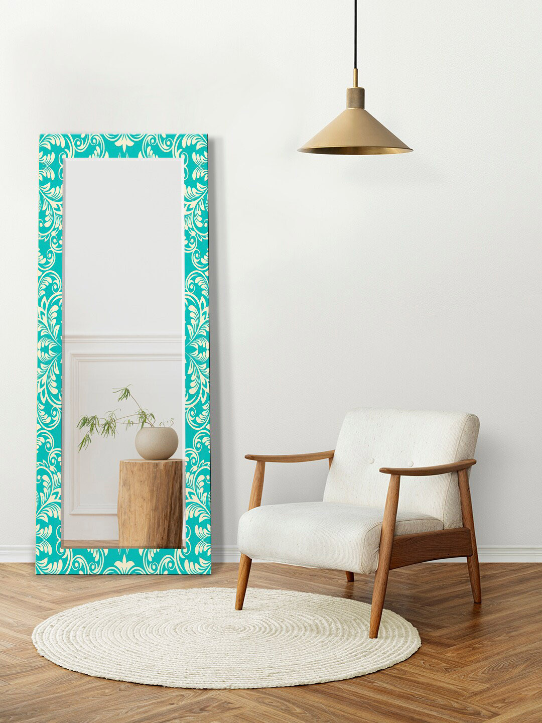 

999Store Green Printed Rectangle Wall Mirror