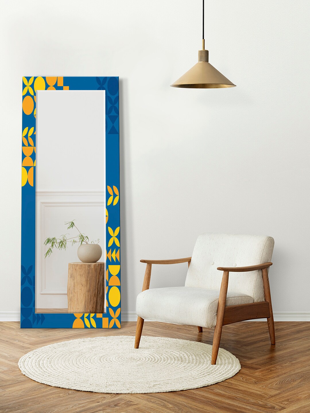 

999Store Blue & Yellow Printed Rectangular Wall Mirrors