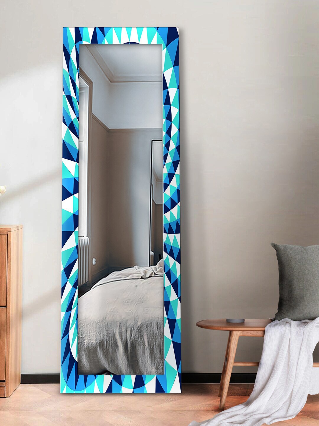 

999Store Blue & White Optical Illusion Realistic Printed Wall Mirror