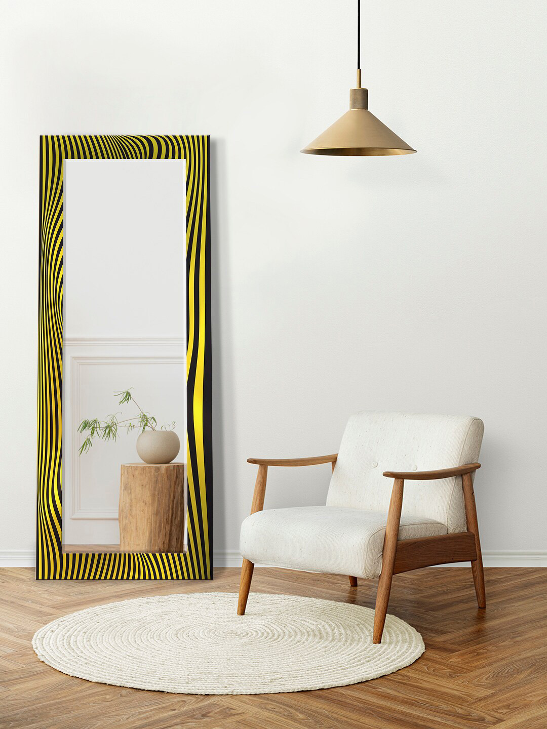 

999Store Yellow & Black Psychedelic Optical Illusion Printed Long Wall Mirrors