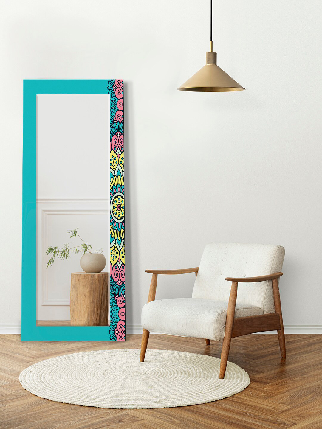 

999Store Turquoise Blue Printed Rectangular Wall Mirrors