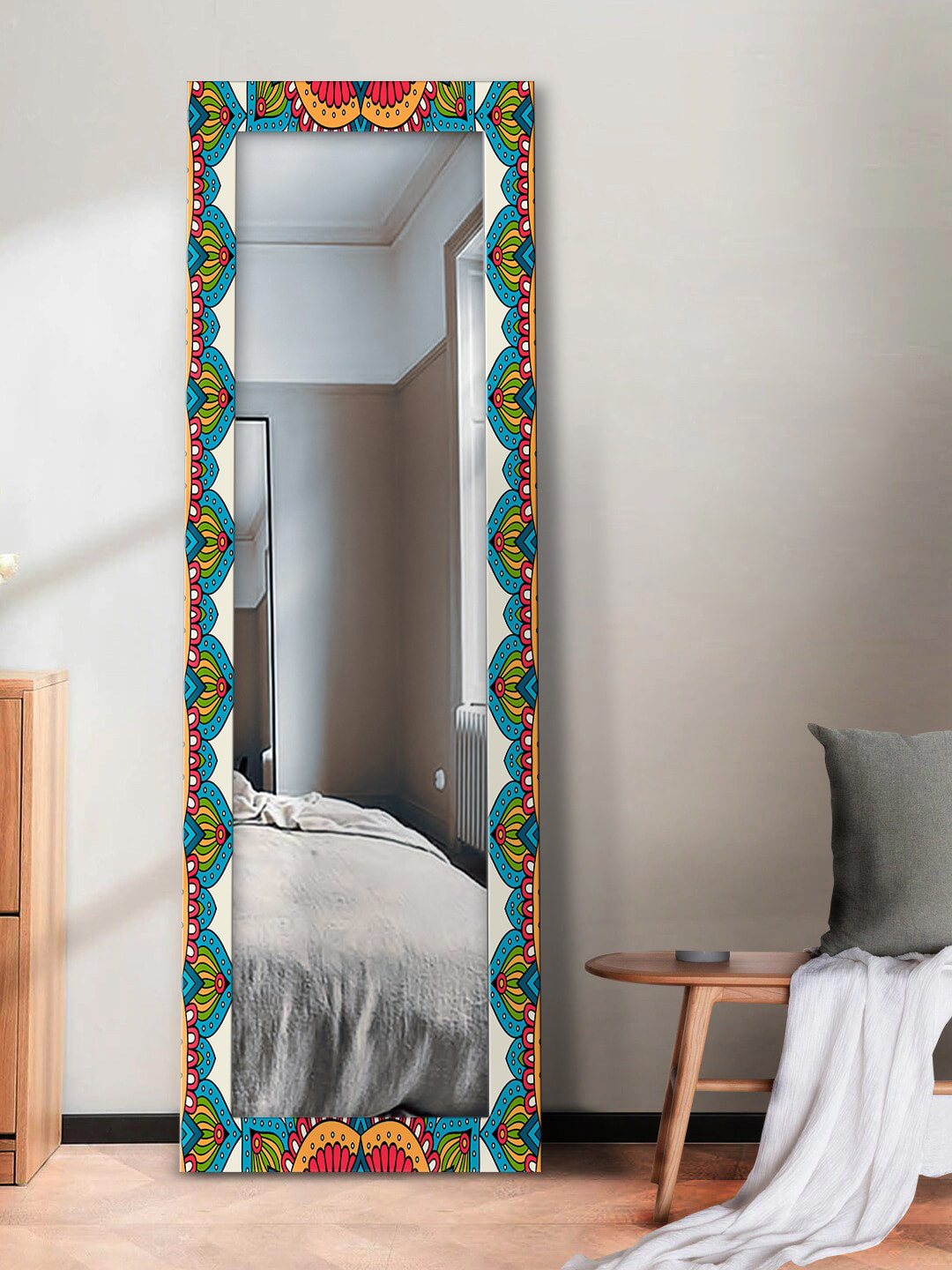 

999Store Green & White Printed Wall Mirror