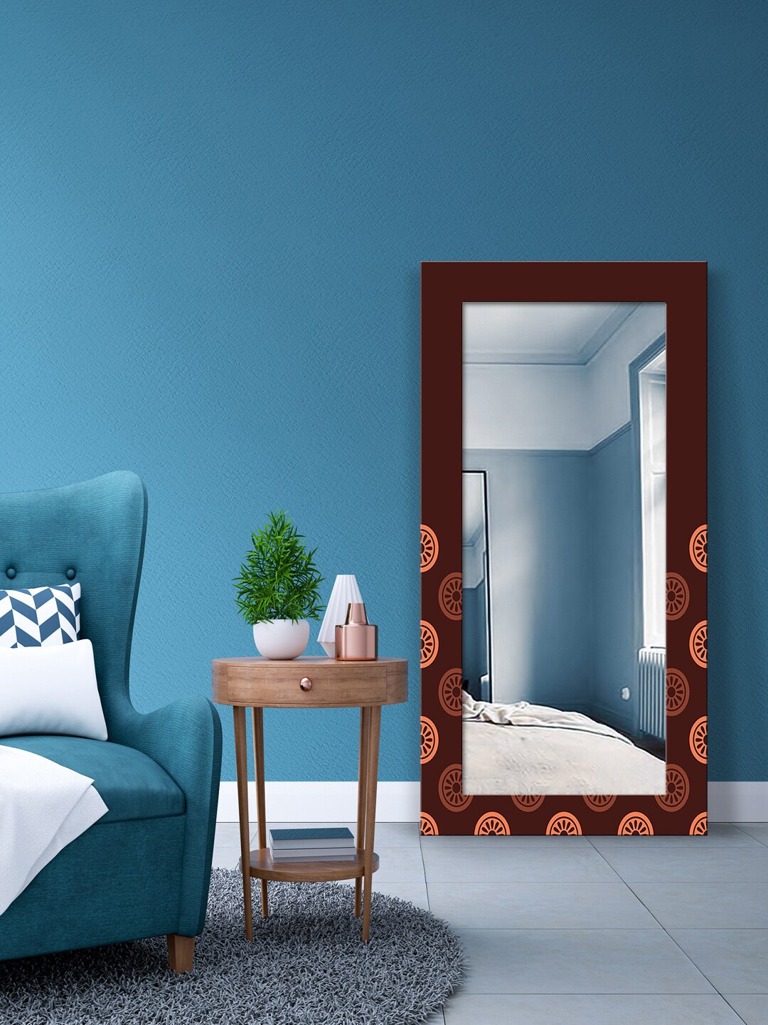 

999Store Brown Seamless Geometric Colorful Mandala Printed Long Wall Mirror