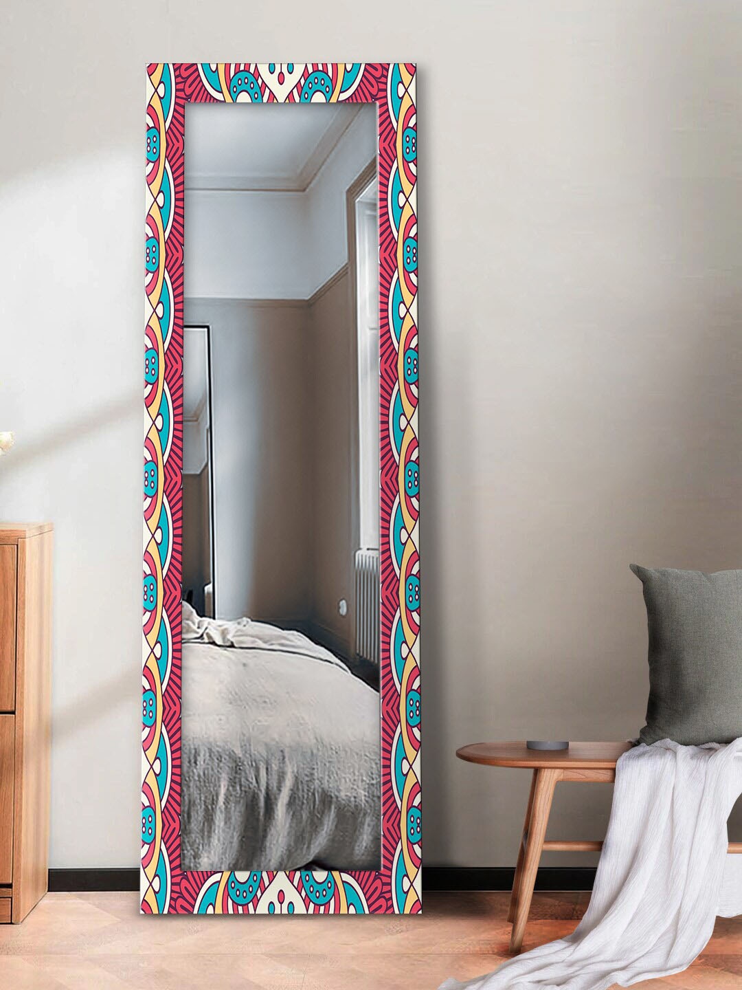 

999Store Pink & Green Mandala Printed Wall Mirror