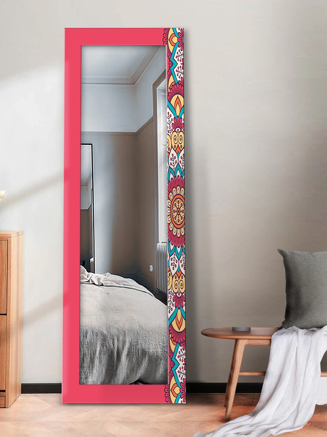 

999Store Red Mandala Rangoli Printed Wall Mirror