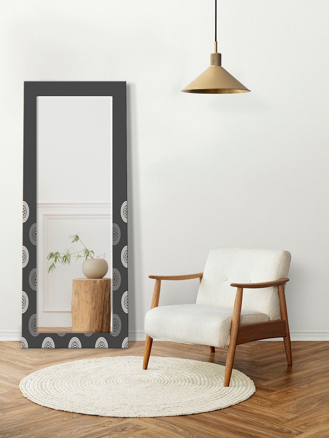 

999Store Black Seamless Geometric Colorful Mandala Design Printed Floor Mirrors
