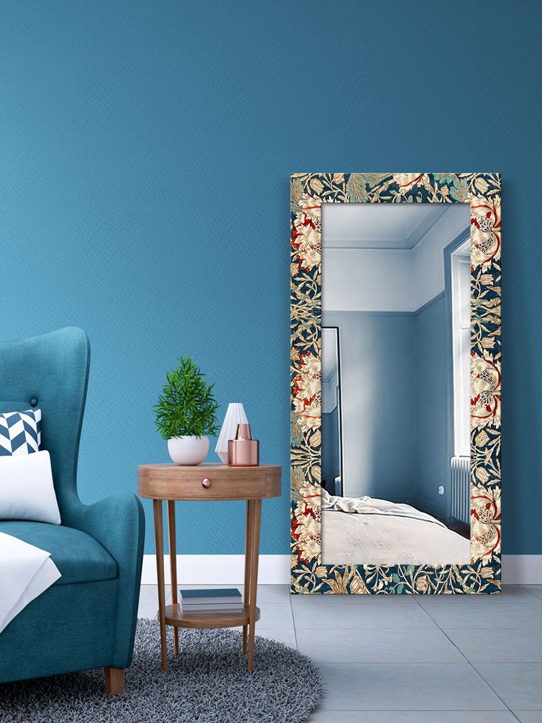 

999Store Beige & Green Printed Rectangular Wall Mirrors