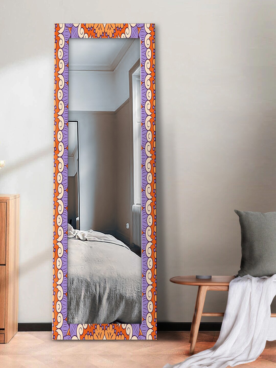 

999Store Orange & Lavender Printed Rectangular Wall Mirrors