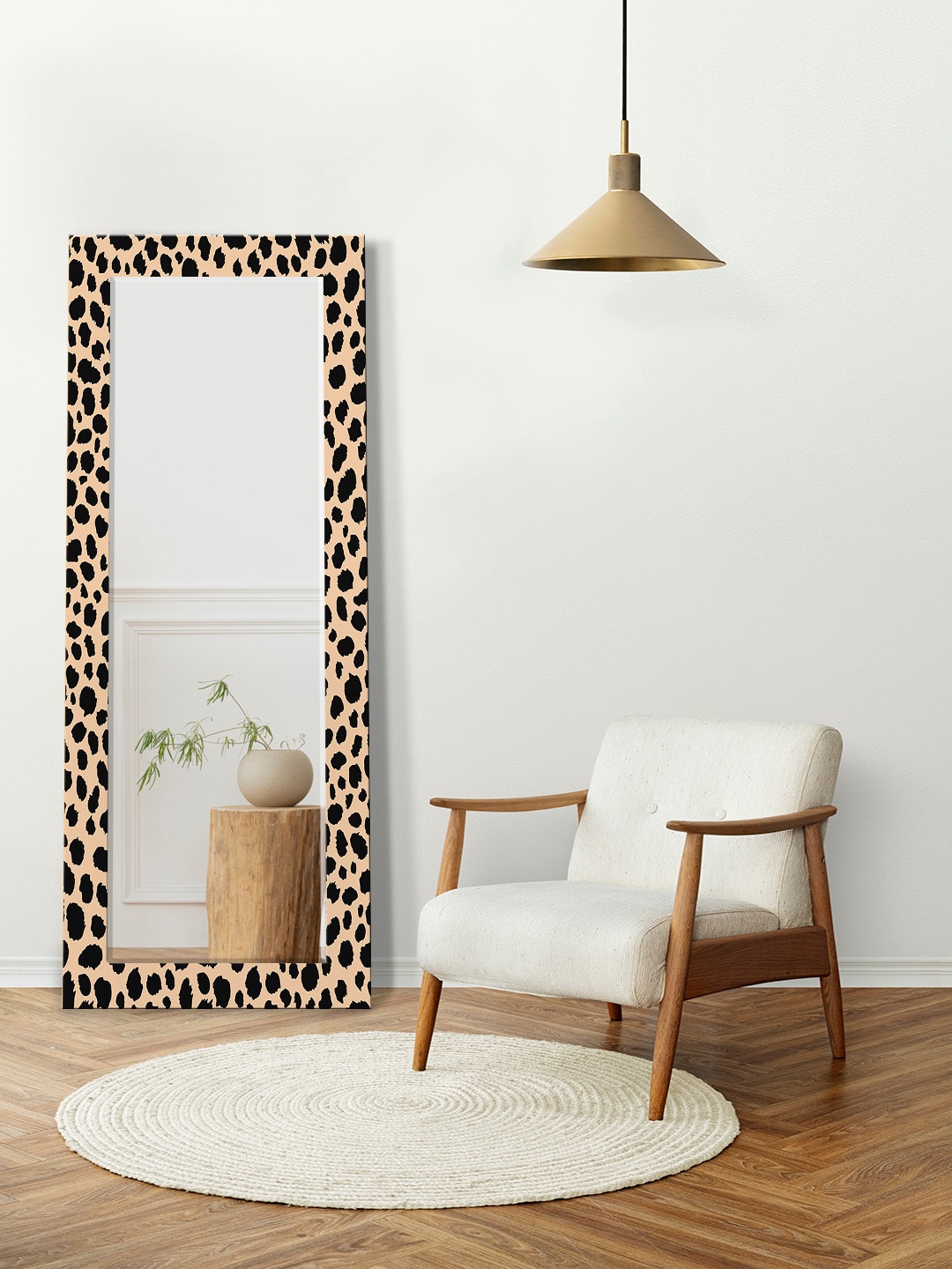 

999Store Brown & Black Animal Printed Rectangular Floor Mirror