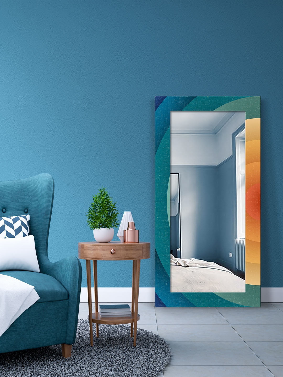 

999Store Blue Printed Wall Mirror