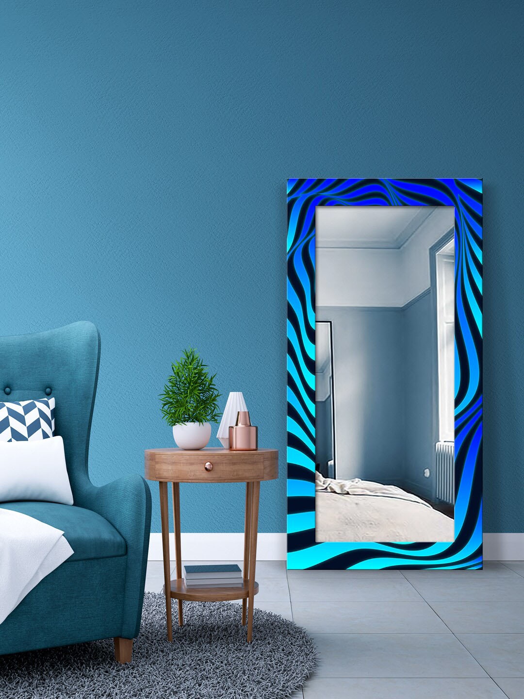 

999Store Blue Psychedelic Optical Illusion Design Floor Mirror