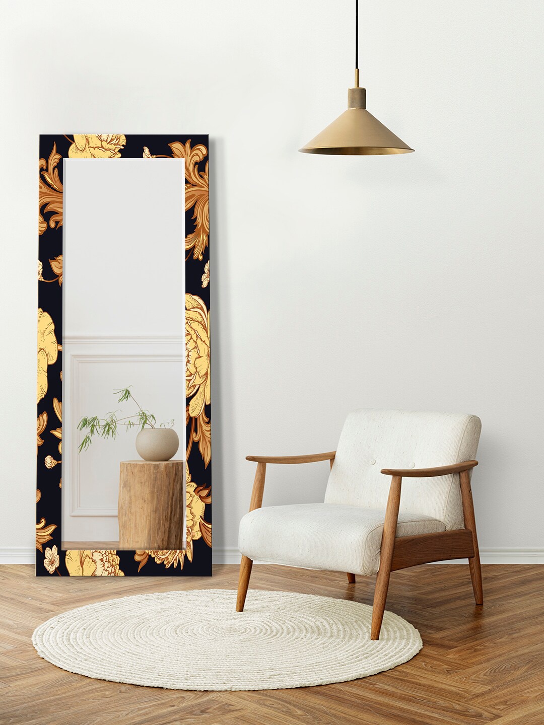 

999Store Black & Yellow Printed Floor Mirror