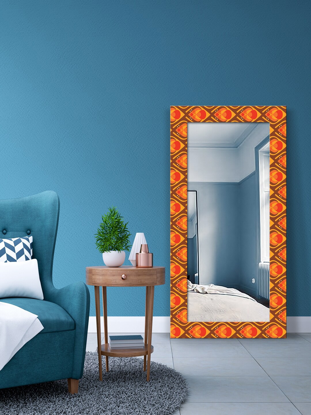 

999Store Brown Printed Floor Mirror