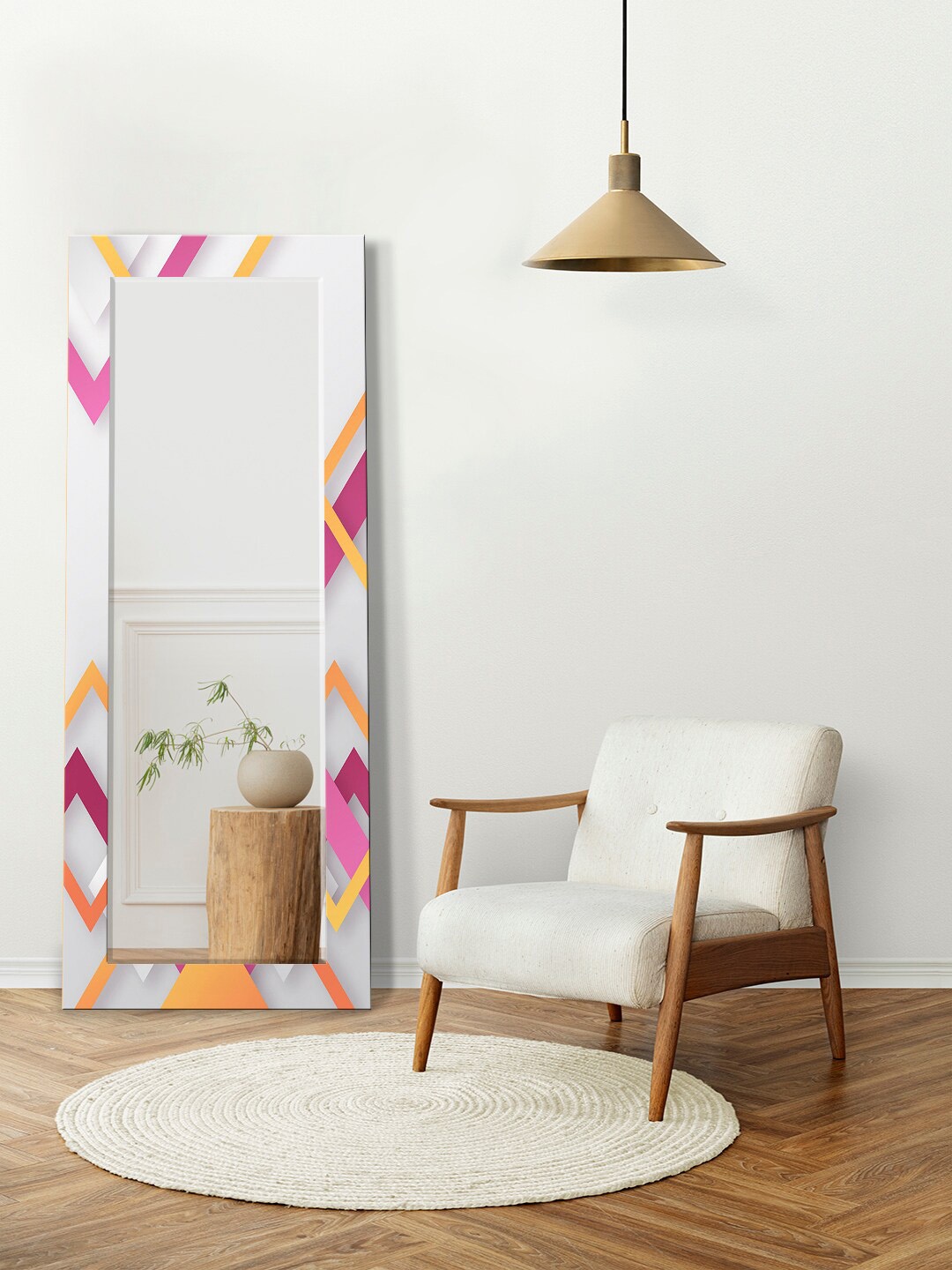

999Store Grey & Pink Printed Floor Mirror