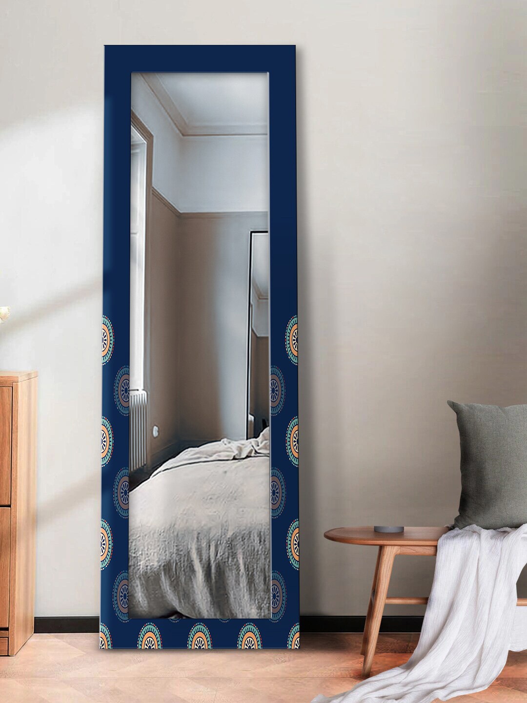 

999Store Navy Blue Seamless Geometric Colorful Mandala Design Printed Floor Mirror