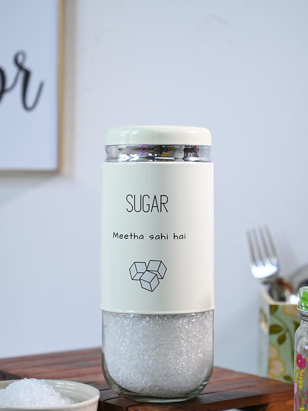 

MARKET99 Off White & Transparent Printed Sugar Storage Jar 850 ml