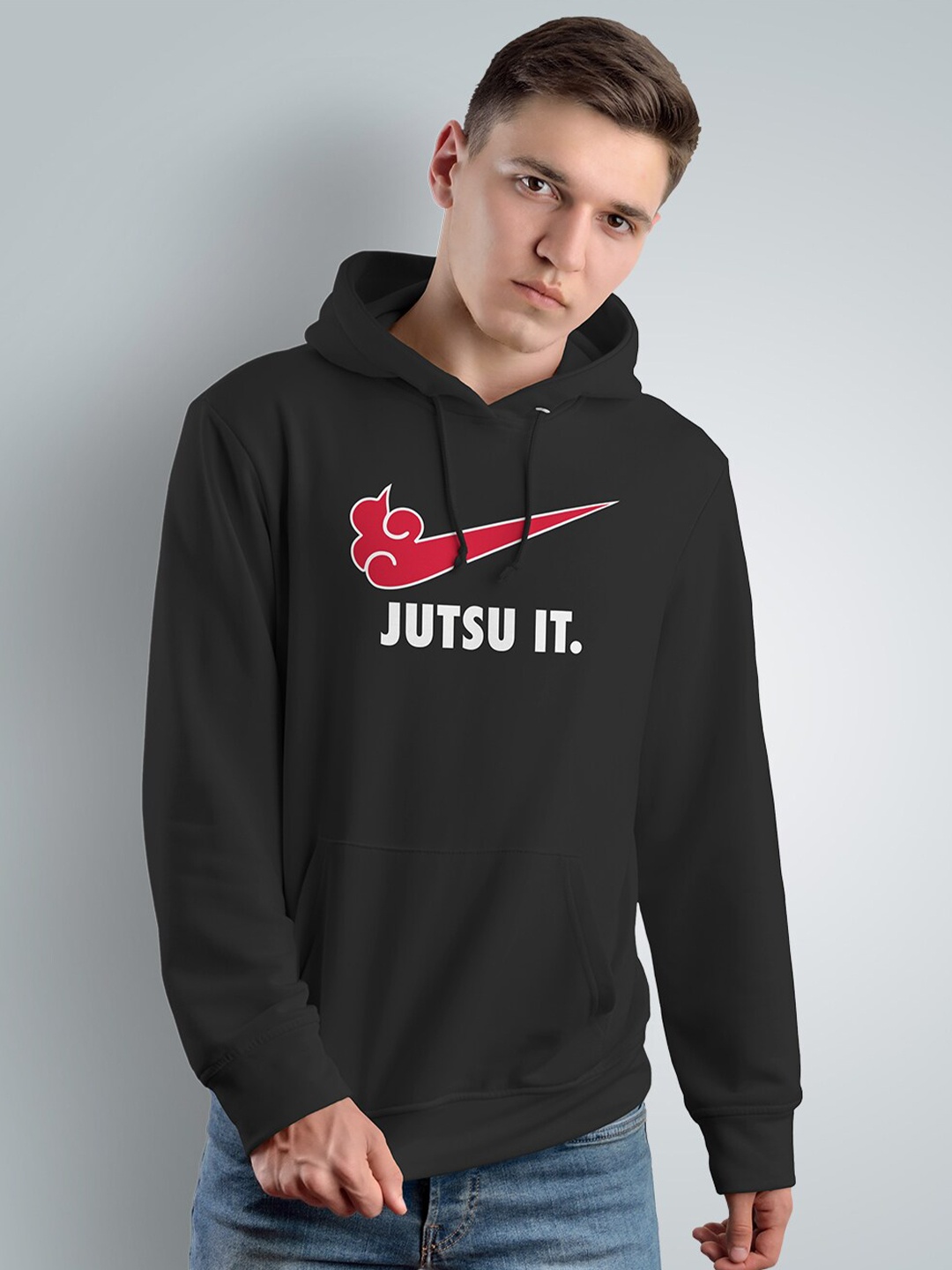 

Crazymonk Jutsu It Naruto Anime Printed Hooded Cotton Pullover, Black