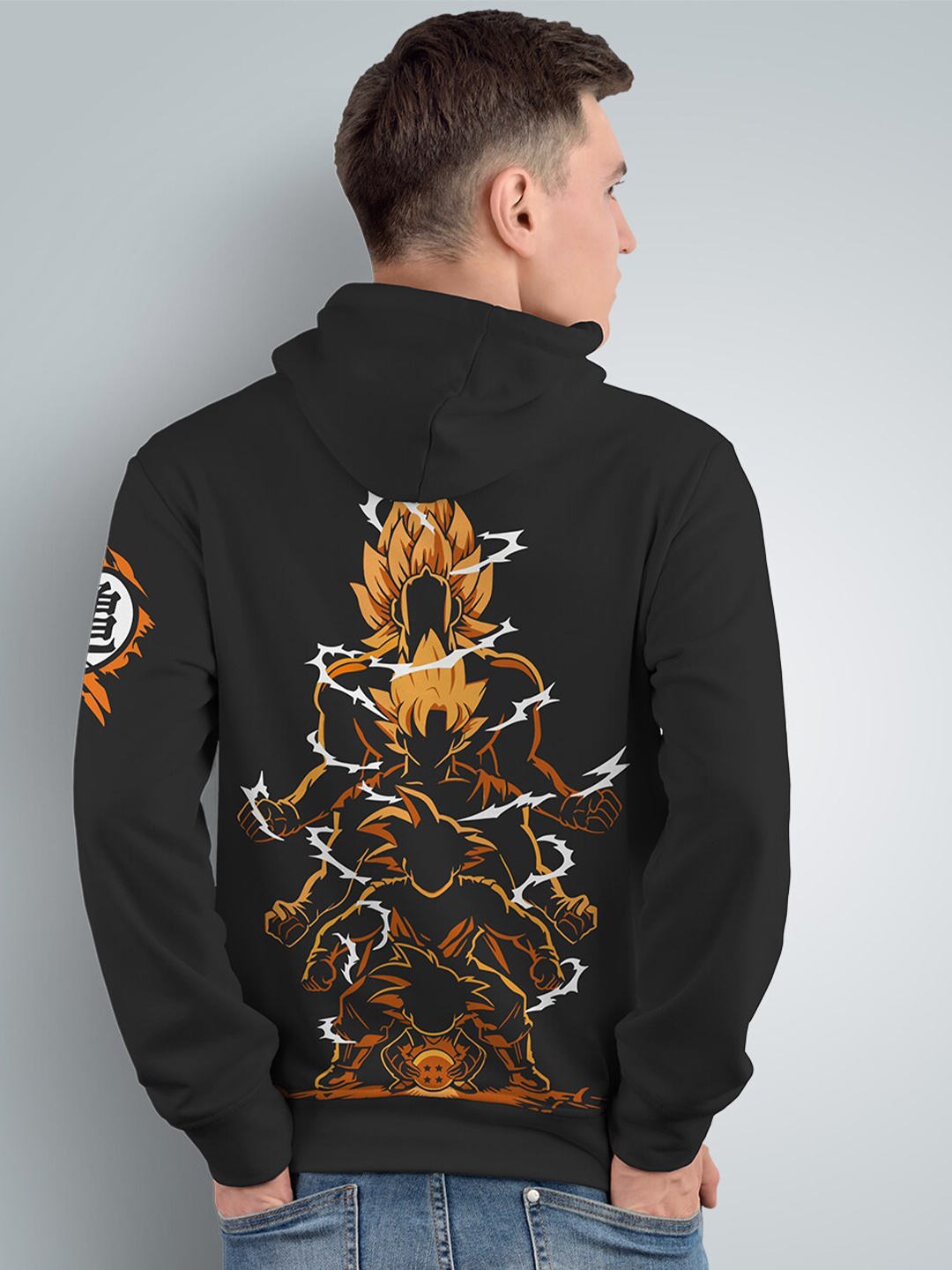 

Crazymonk Evolution Of Goku Printed Anime Hooded Cotton Pullover, Black