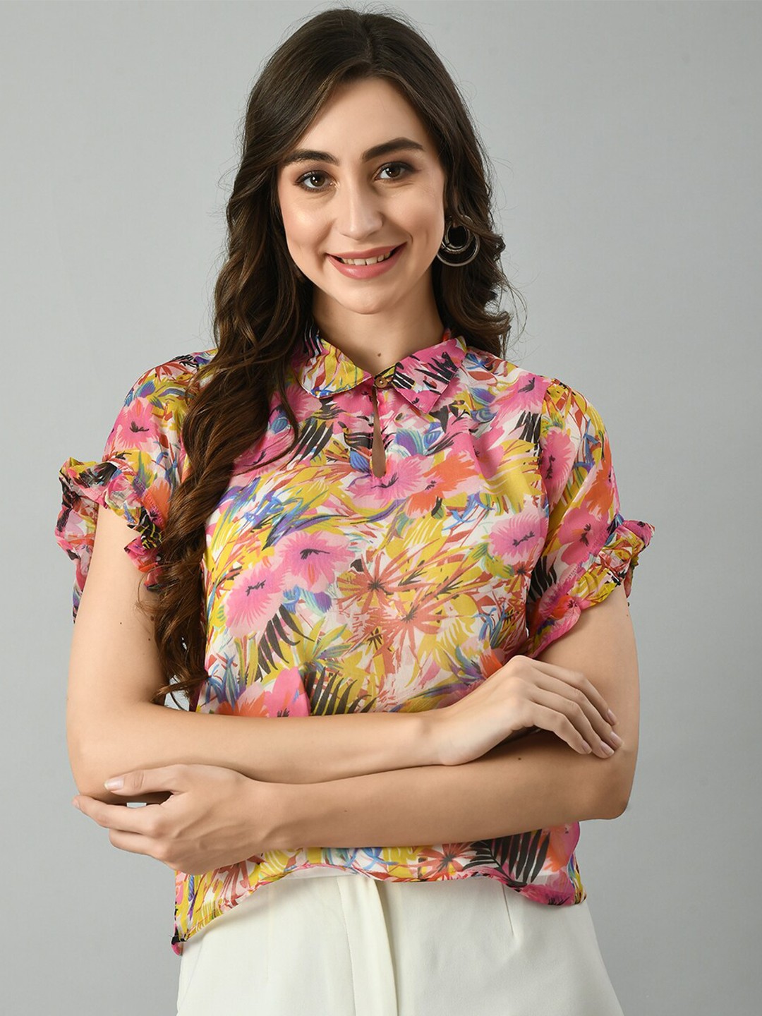 

TAKI TAKI Floral Printed Shirt Style Top, Pink