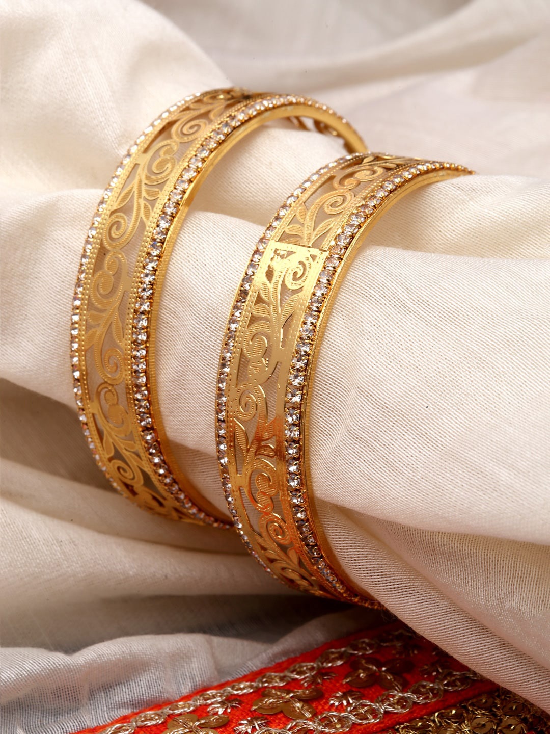 

Sanjog Set Of 2 Gold-Plated AD-Stone-Studded Kada CZ Bangles