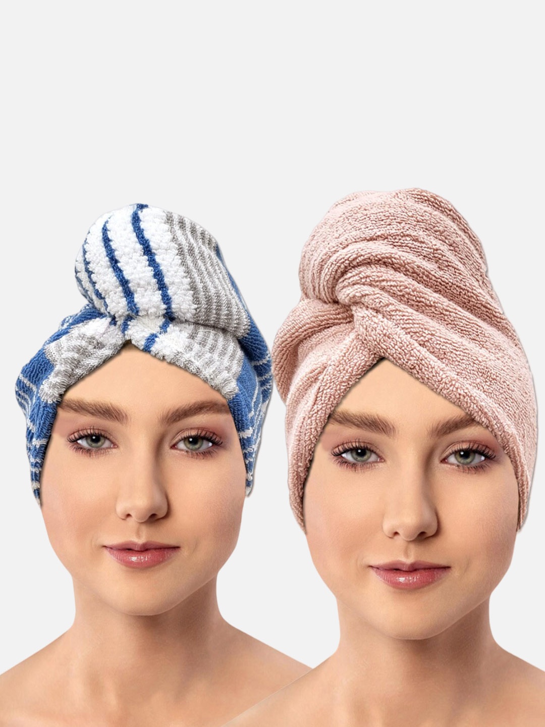 

AVI Living Blue & Pink 2-Pieces 550 GSM Cotton Hair Wrap Towels