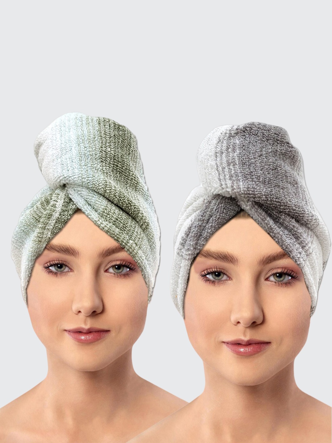 

AVI Living Green 2-Pieces Striped 600 GSM Pure Cotton Hair Wrap Towels
