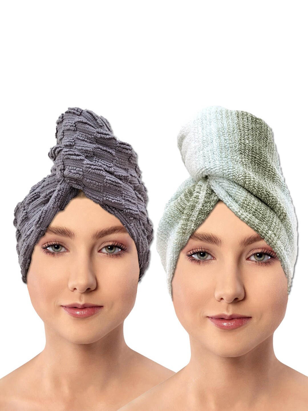 

AVI Living Grey & White 2-Pieces 600 GSM Pure Cotton Hair Wrap Towels
