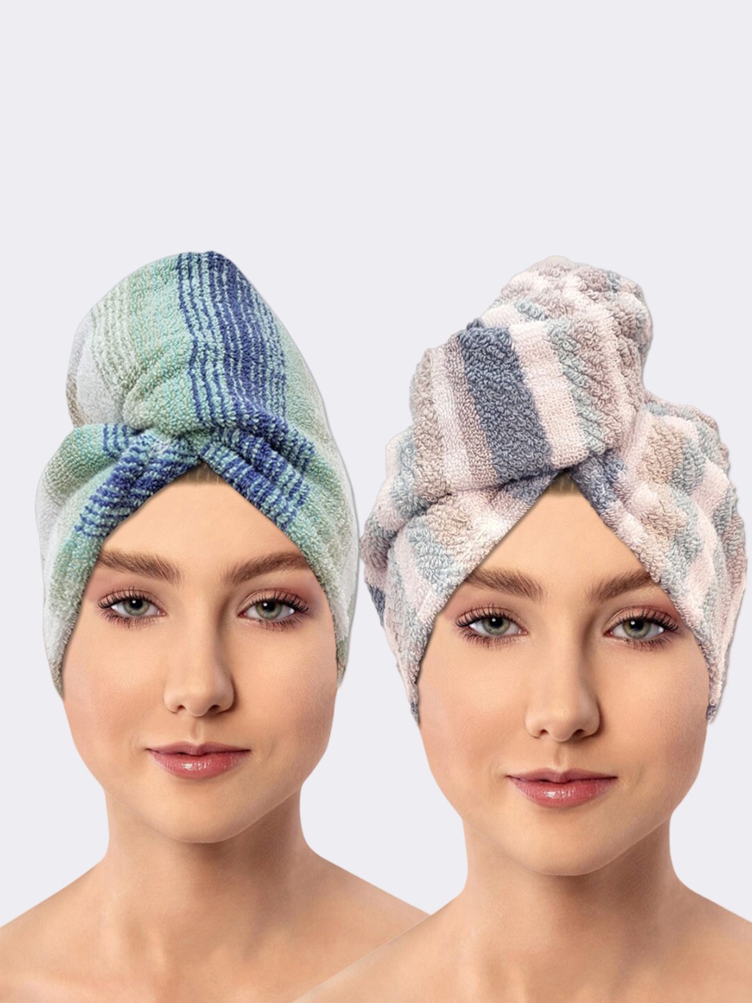 

AVI Living Turquoise Blue 2-Pieces Striped 600 GSM Pure Cotton Hair Wrap Towels