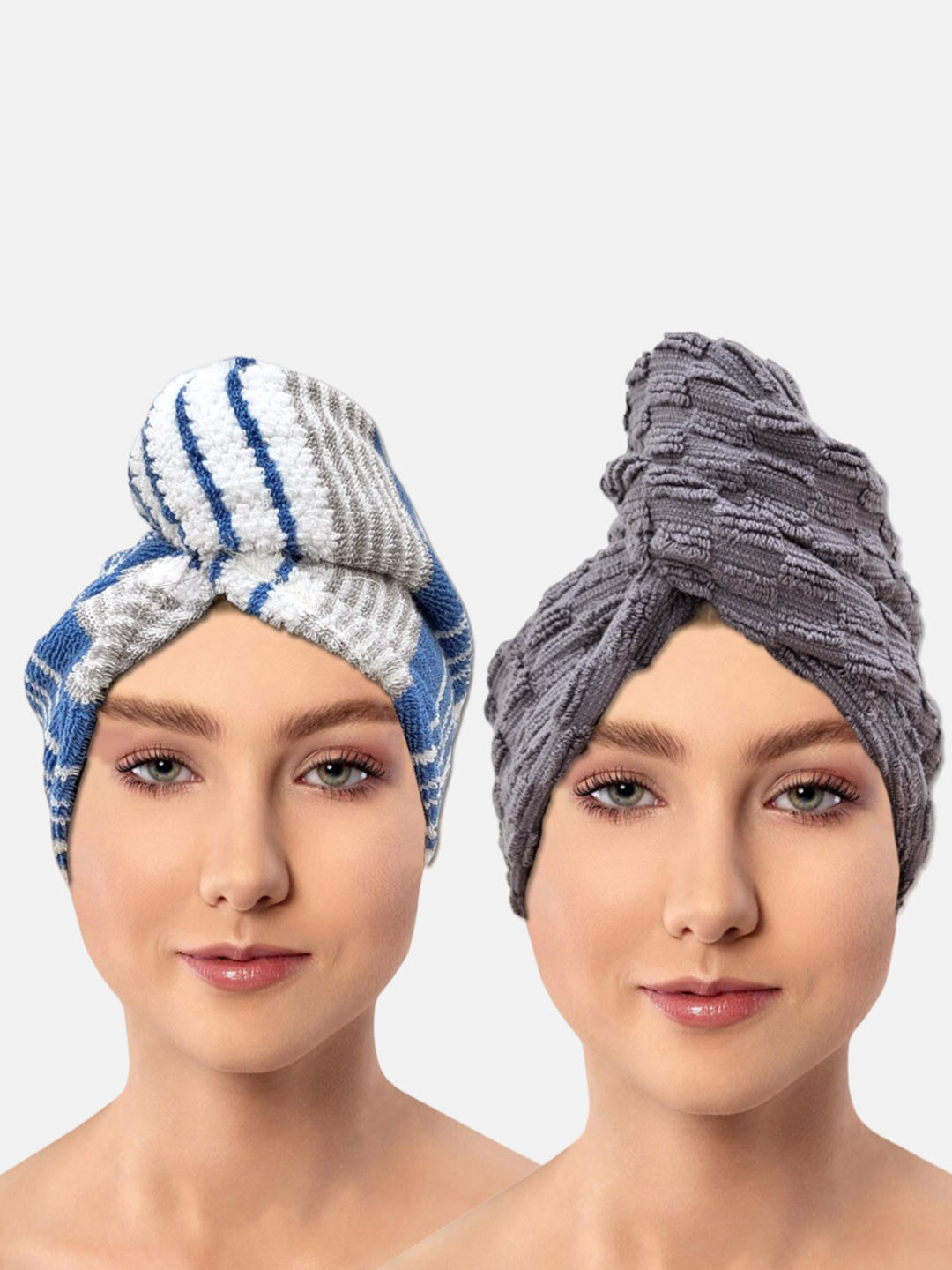 

AVI Living 2 Pcs Blue & Grey 550 GSM Pure Cotton Hair Wrap Towels
