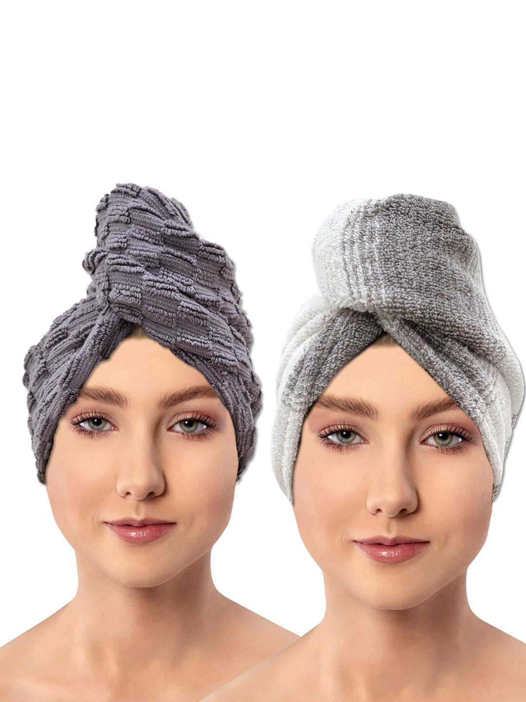 

AVI Living Grey 2 Pieces Striped 600 GSM Pure Cotton Hair Wrap Towels