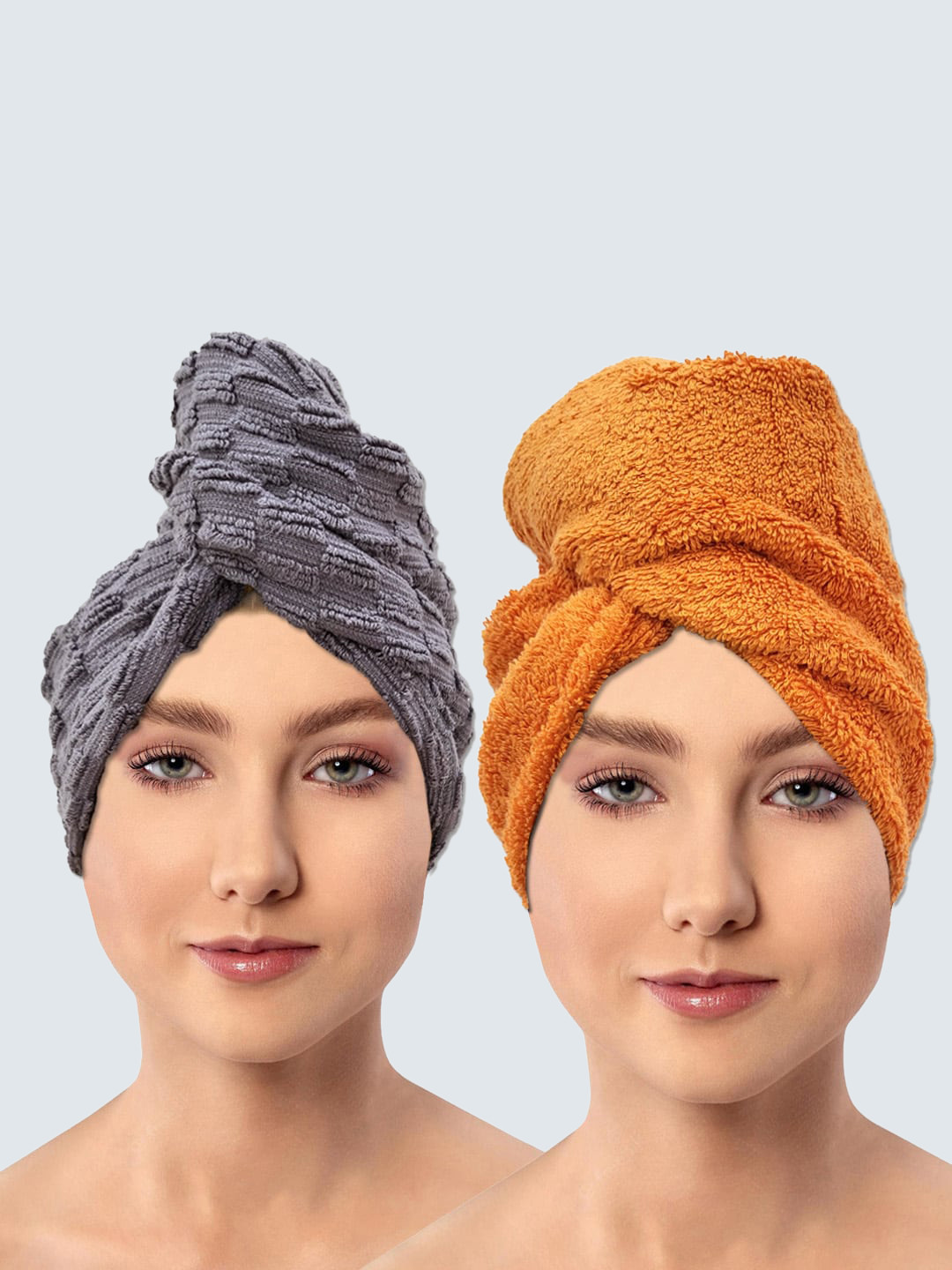 

AVI Living Grey & Orange 2 Pieces Self-Designed 500 GSM Pure Cotton Hair Wrap Towels