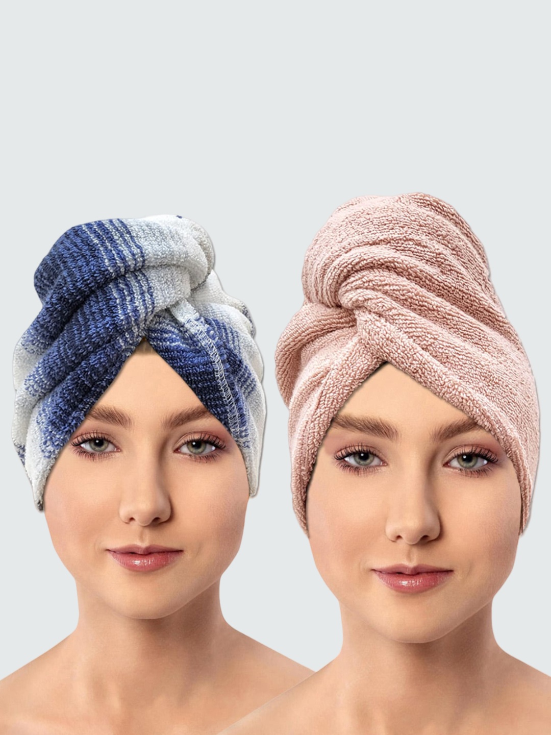 

AVI Living 2 Pcs Blue & Pink 600 GSM Pure Cotton Hair Wrap Towels