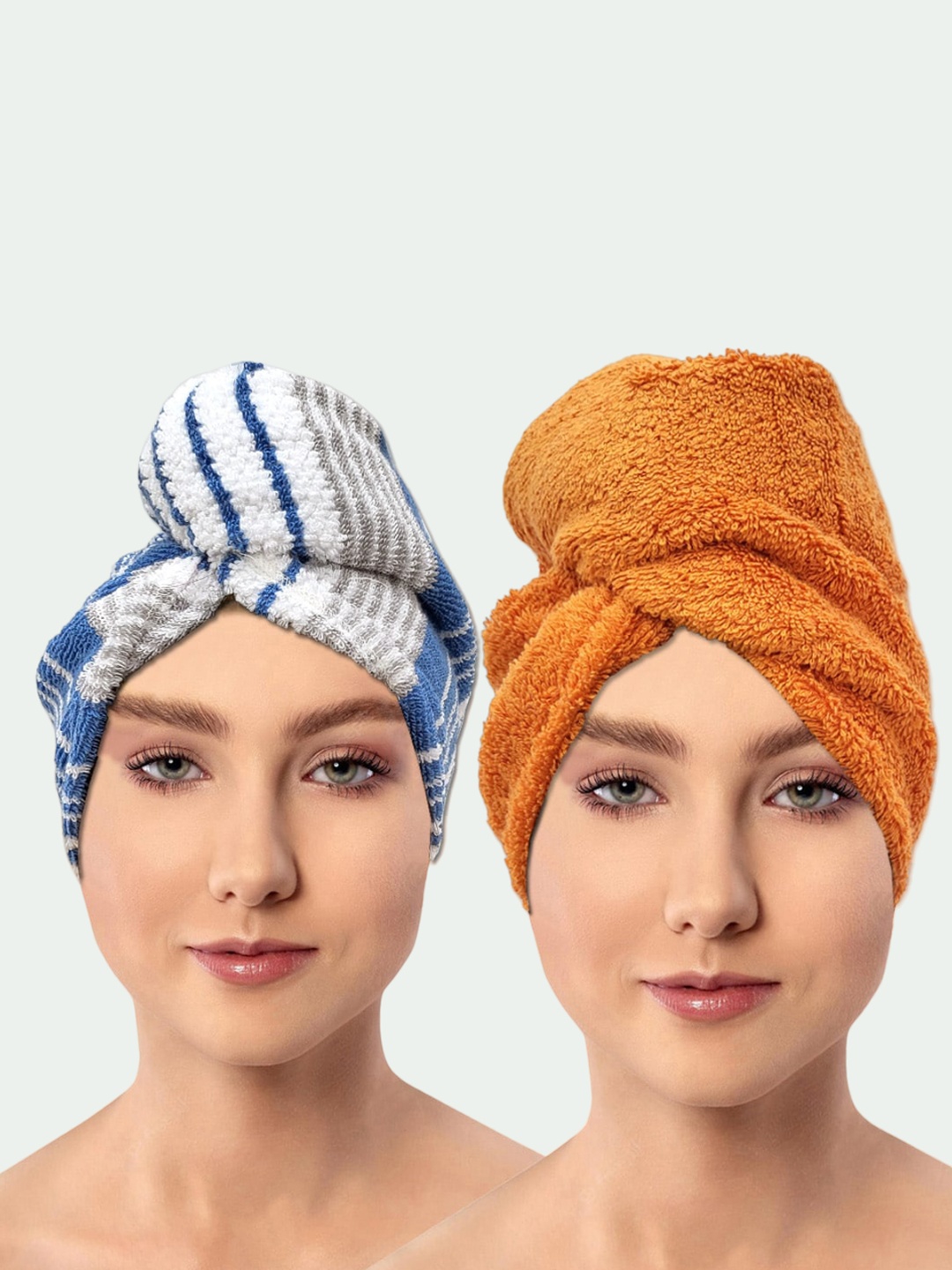 

AVI Living 2 Pcs Orange & Blue 550 GSM Pure Cotton Hair Wrap Towels