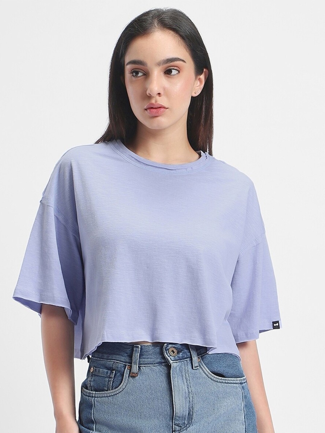 

Bewakoof AIR Round Neck Oversized Cotton T-shirt, Purple