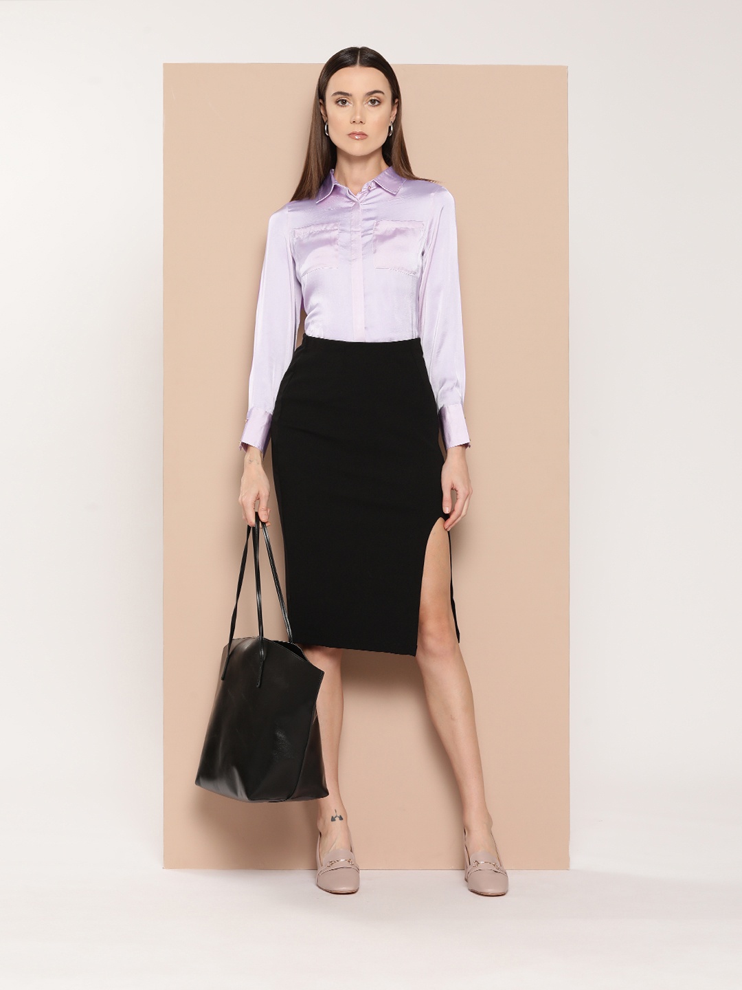 

her by invictus Satin Finish Formal Shirt, Lavender