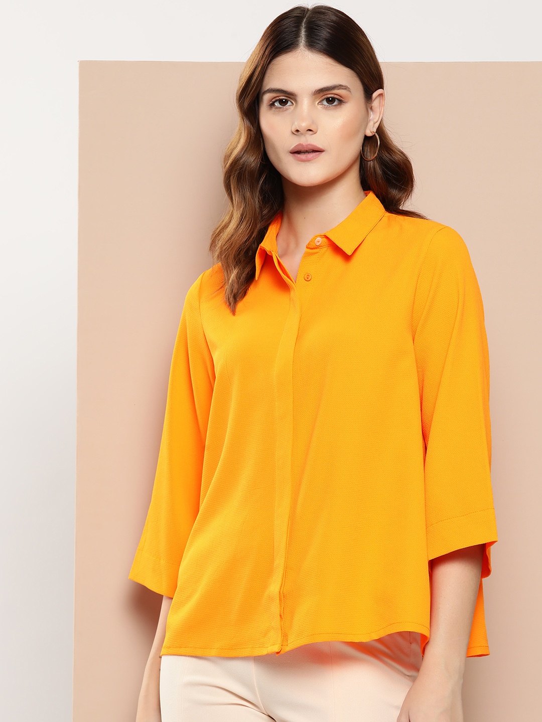

her by invictus Women Textured Casual Shirt, Orange