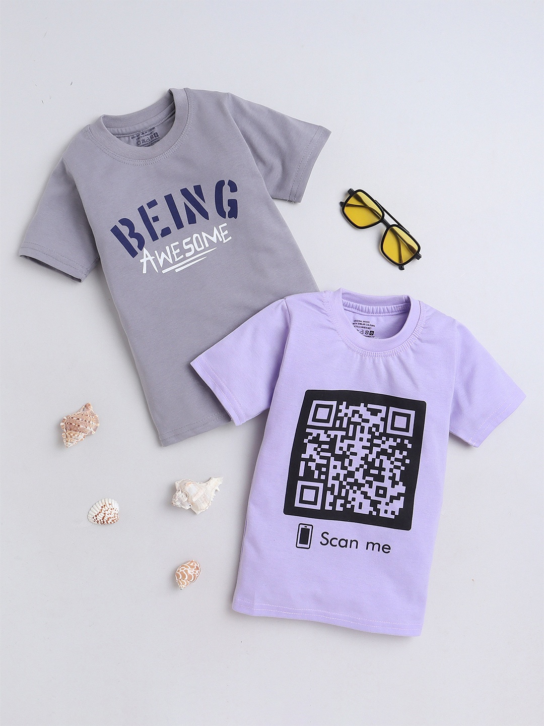 

BAESD Boys Pack of 2 Printed Round Neck Cotton T-shirts, Grey