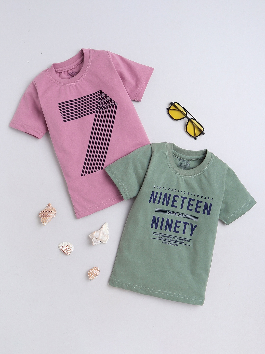 

BAESD Boys Pack of 2 Printed Round Neck Cotton T-shirts, Pink