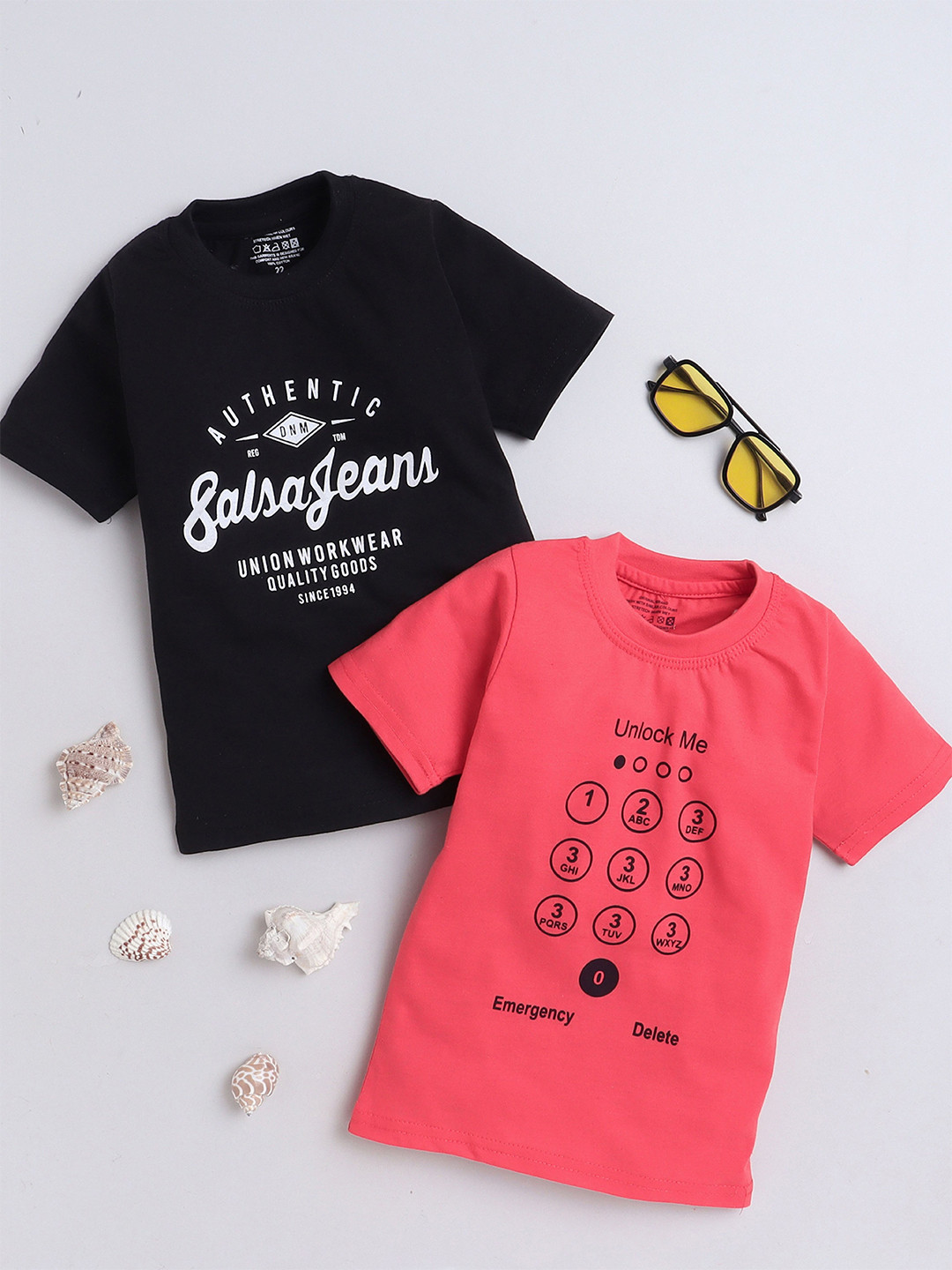 

BAESD Boys Pack Of 2 Typography Printed Cotton T-shirt, Pink