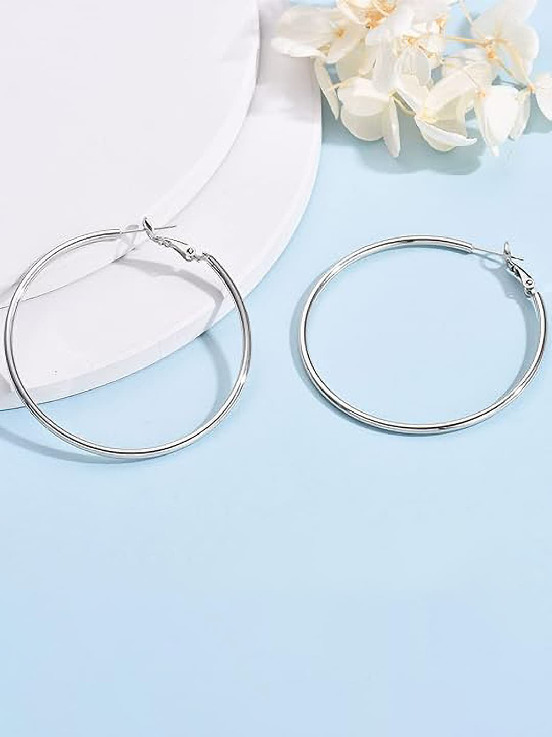 

PRIVIU Silver-Plated Stainless Steel Circular Hoop Earrings