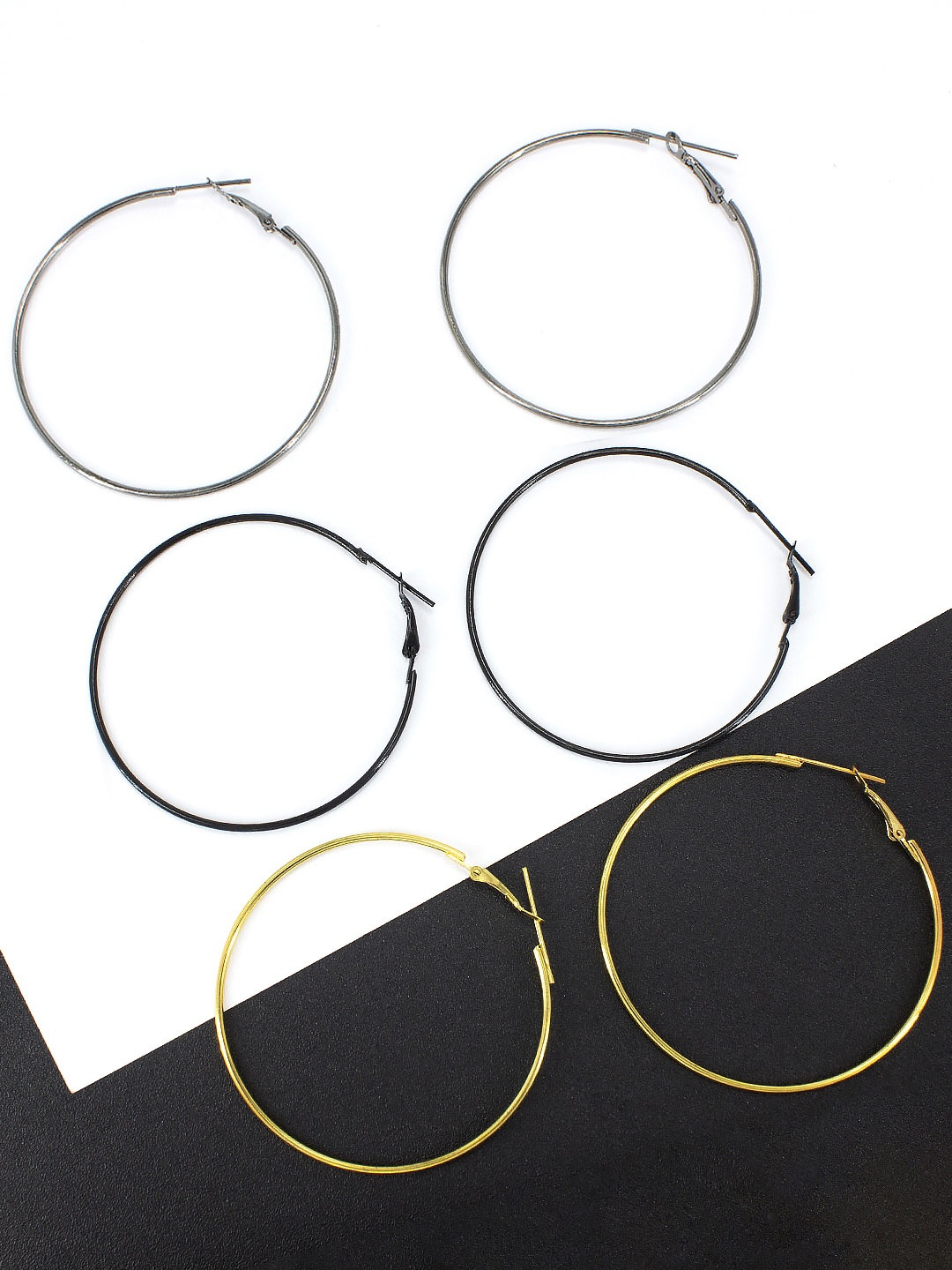 

PRIVIU Set Of 3 Circular Hoop Earrings, Silver