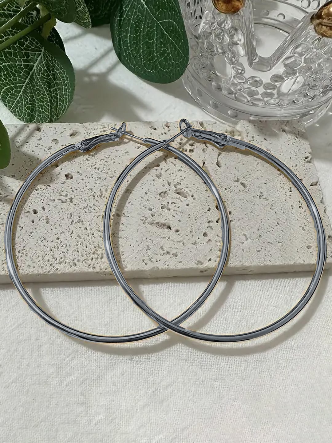 

PRIVIU Rhodium-Plated Circular Hoop Earrings, Silver