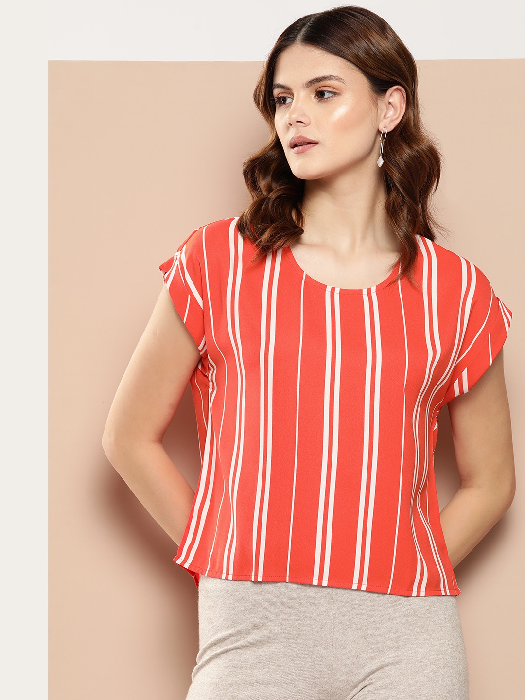 

her by invictus Striped Extended Sleeves Top, Orange