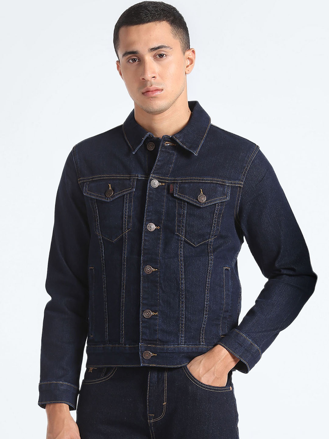 

Flying Machine Spread Collar Denim Jacket, Blue