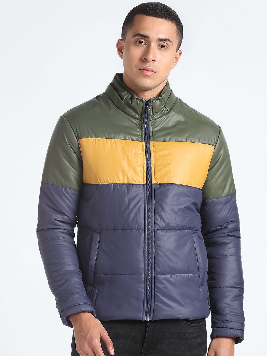 

Flying Machine Colourblocked Hooded Puffer Jacket, Blue